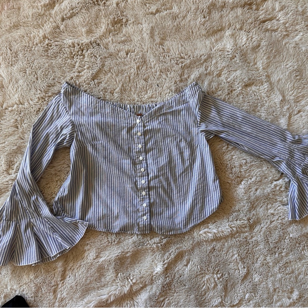 Free People Blue and White Striped Blouse